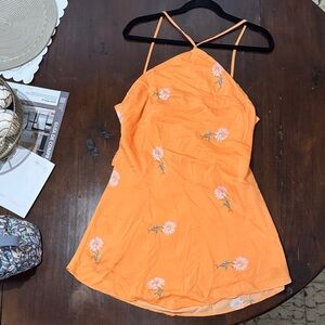American Eagle Outfitters Orange Floral Backless Dress